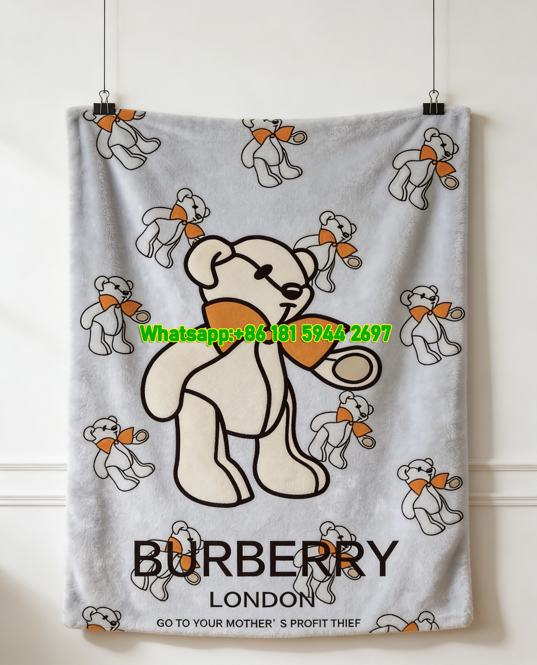 Burberry Teddy Bear Print Flannel Sofa Throw Blanket B226